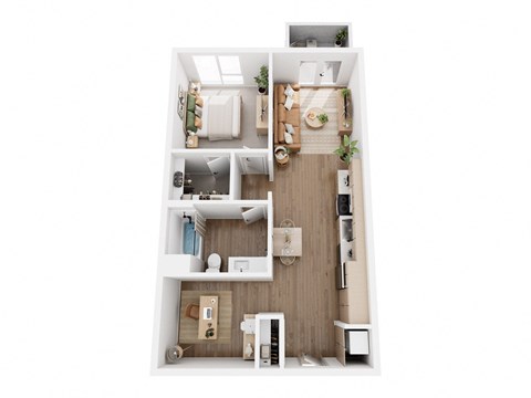 Floor plan for 1 bed, 1 bath, 717 sqft
